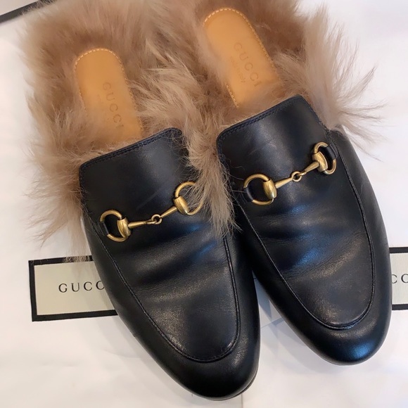 Women Gucci Princetown Fur Leather Mule Loafer - Picture 2 of 8
